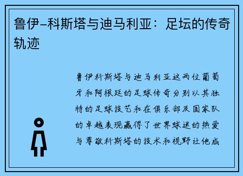鲁伊-科斯塔与迪马利亚：足坛的传奇轨迹